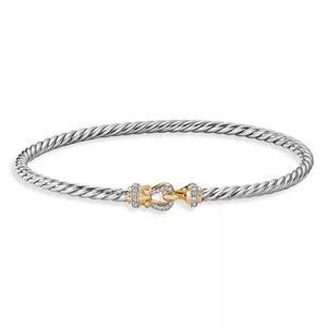 David Yurman Cable Buckle Bracelet with 18K Yellow Gold & Diamonds. Size SMALL
